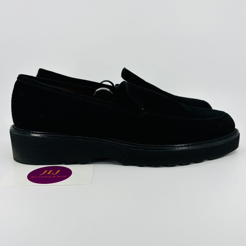 Aquatalia Women's Kelsey Black Weatherproof Suede Slip On Loafers Size 8.5